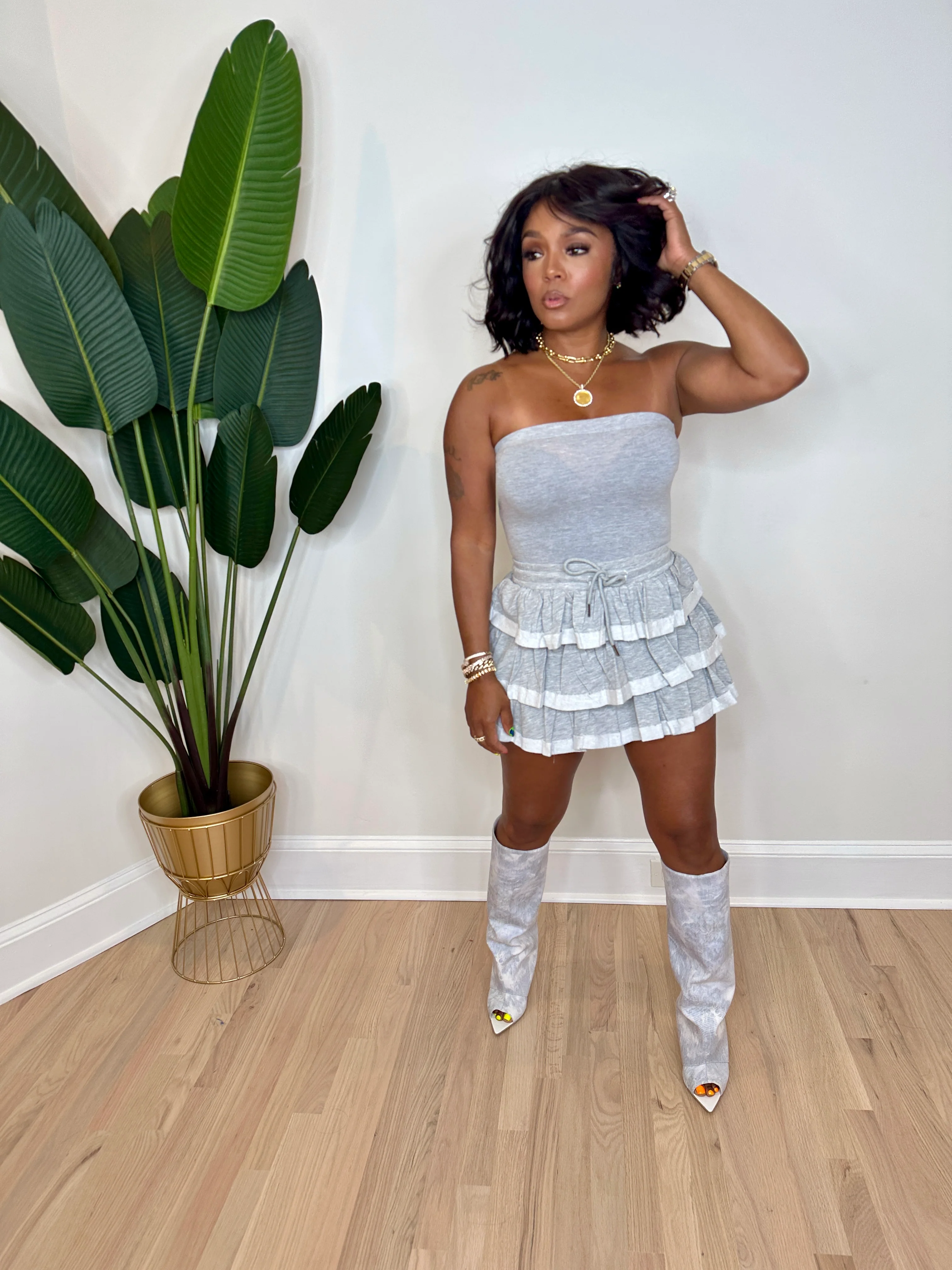 Cutesy Gray Skirt Set