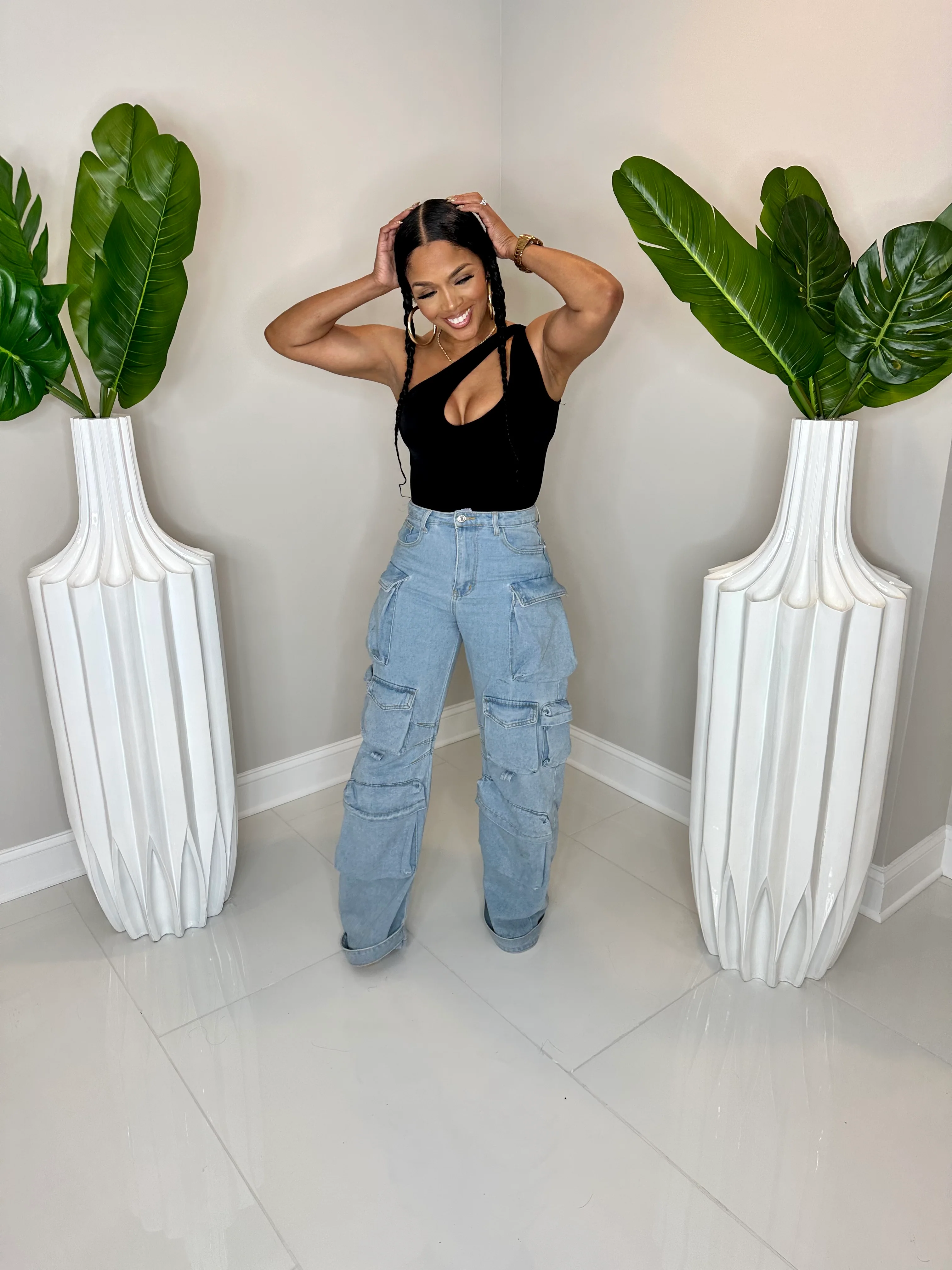 Denim Pocket Cargo Jeans - Image 2