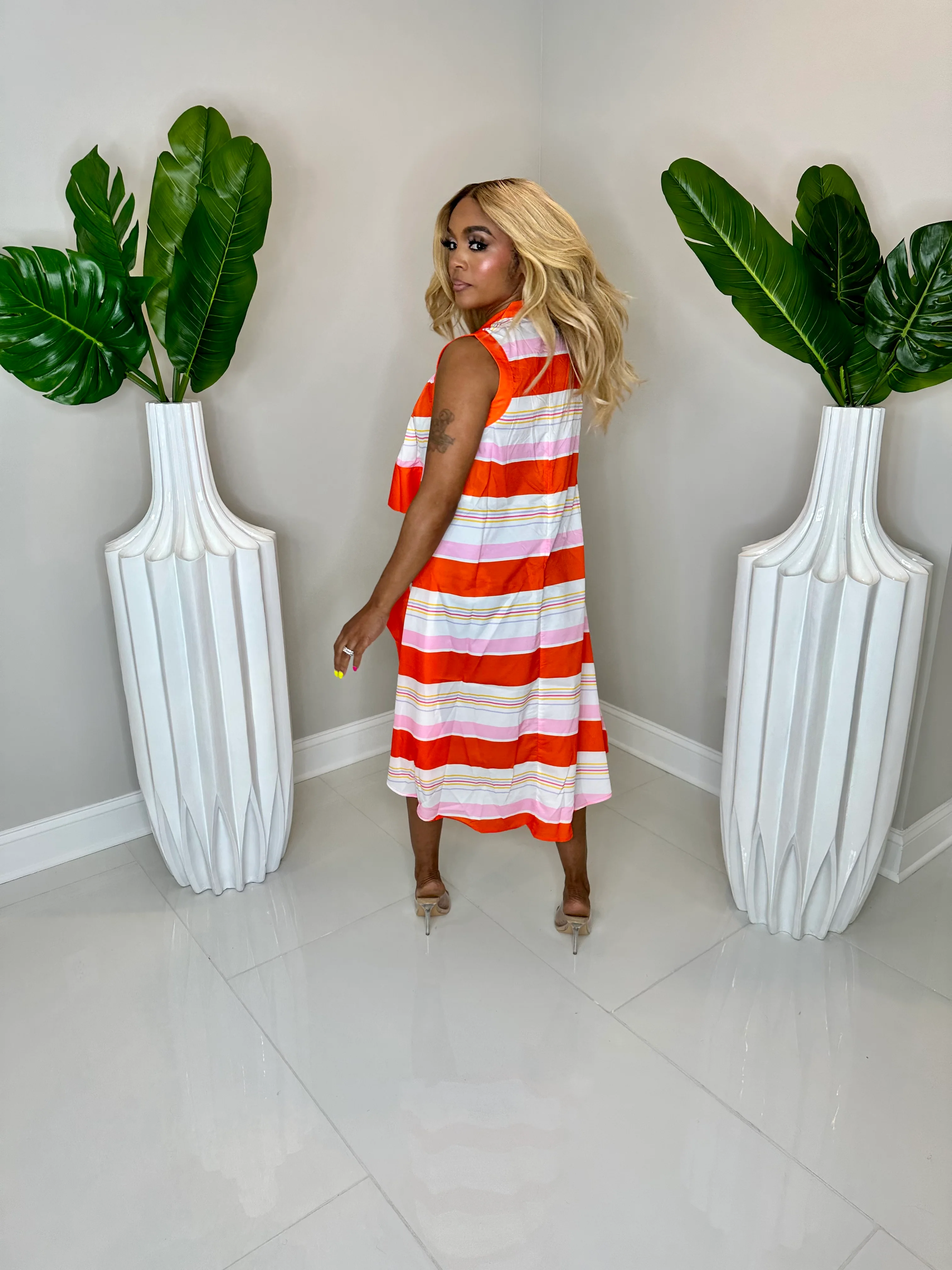High Low Bright Stripe Top - Image 3