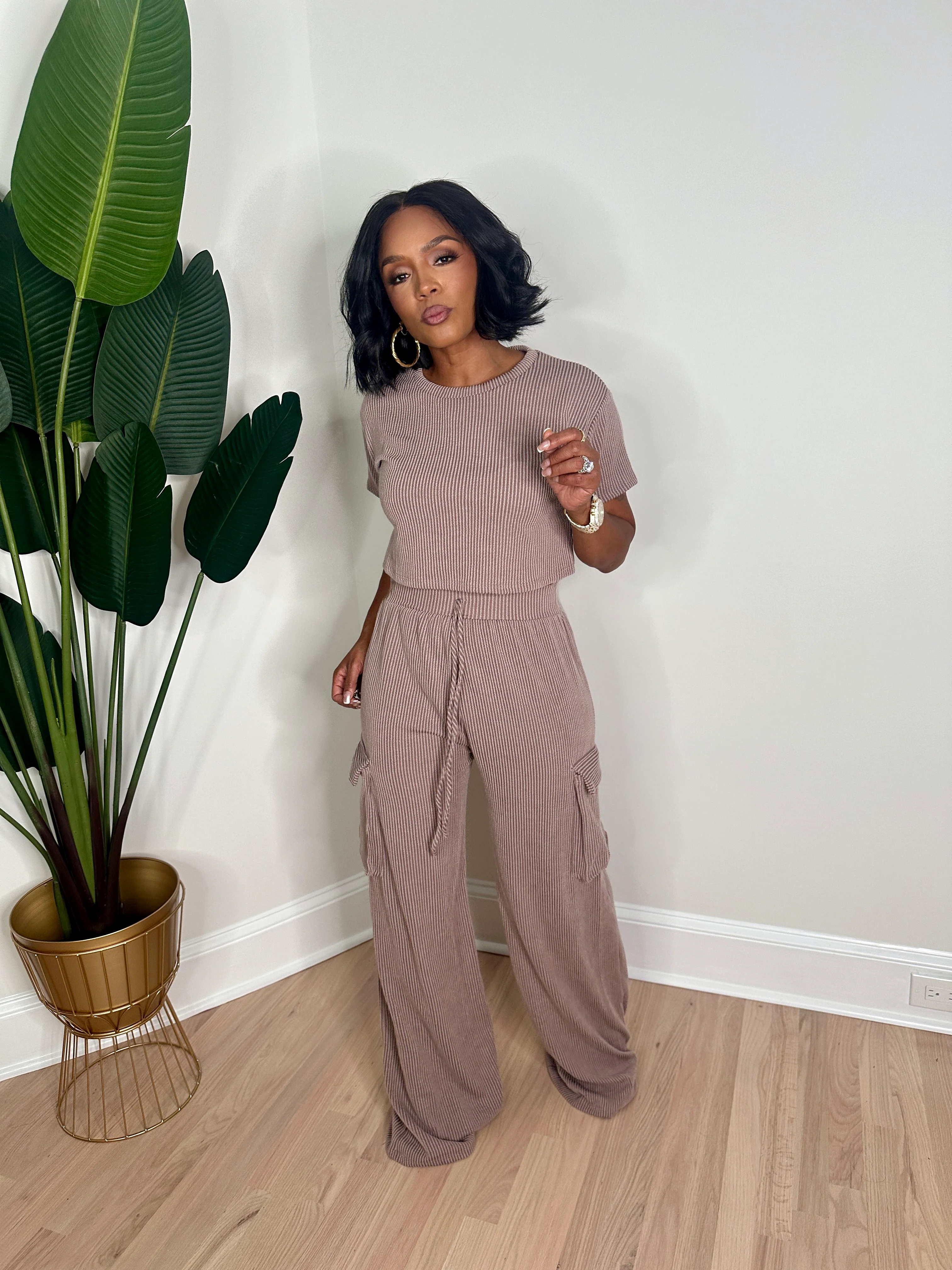 Loose & Ribbed Pants Set