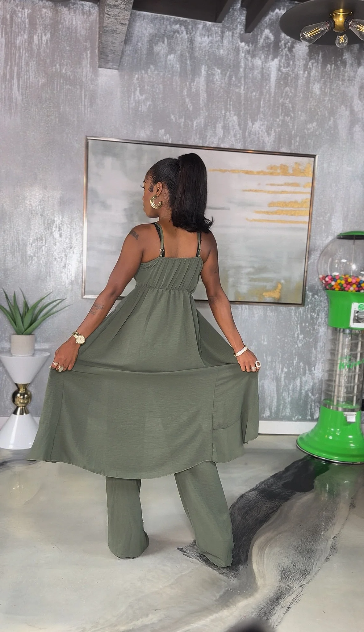 Wavy Olive Pant Set - Image 4